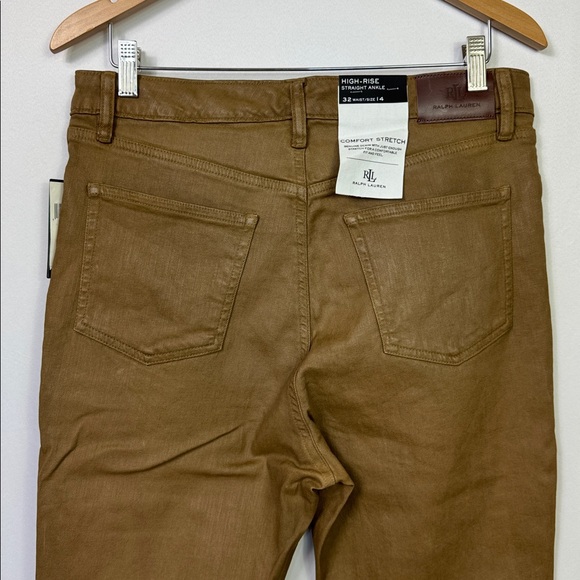 Lauren Ralph Lauren Coated High Rise Straight Ankle Jeans Tan Size 14 - Picture 10 of 16